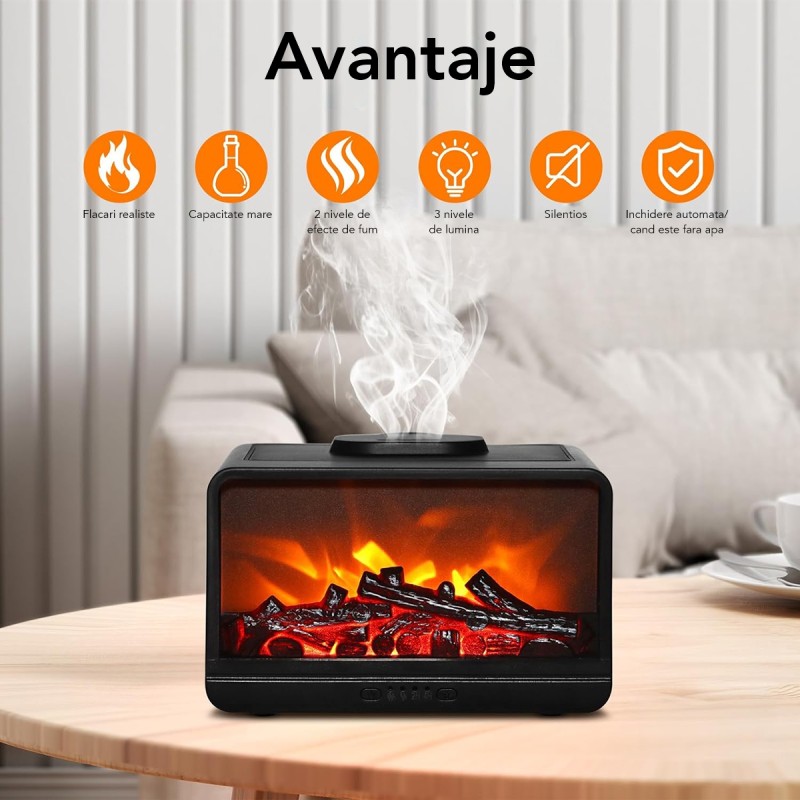 Umidificator cu aromaterapie, Naimeed D6036, Semineu, Negru